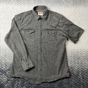 Wrangler Pearl Snap Shirt Mens Large Gray Chambray Cowboy Rodeo